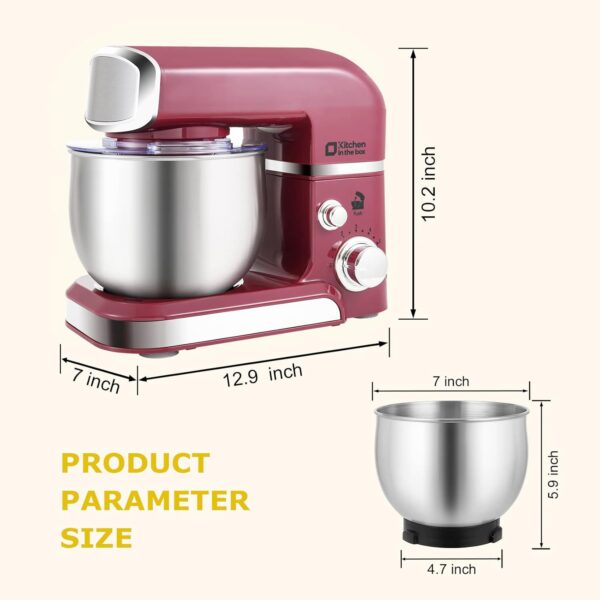 Kitchen in the box Stand Mixer,3.2Qt Small Electric Food Mixer,6 Speeds Portable Lightweight Kitchen Mixer for Daily Use with Egg Whisk,Dough Hook,Flat Beater (Purplish-red) - Image 4