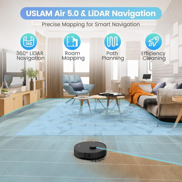 AIRROBO Robot Vacuum and Mop Combo, Self-Emptying, 60-Day Capacity, Home Mapping, Schedule, Wi-Fi/App/Alexa/Remote, 180mins Runtime, T20+ Robotic Vacuum Cleaner for Pet, Hard Floors, Carpet - Image 4