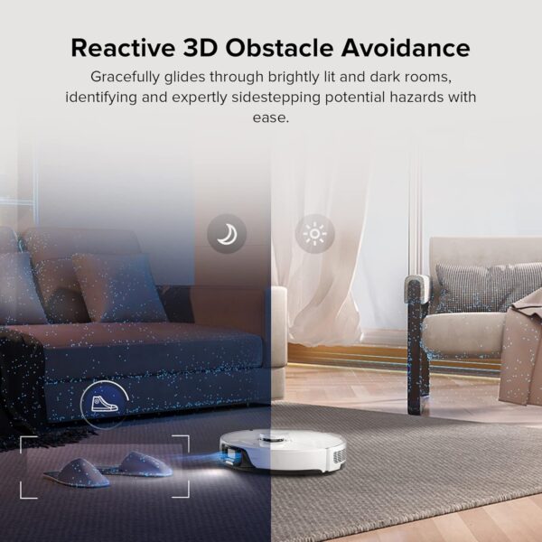 roborock S8 Robot Vacuum and Mop Cleaner, DuoRoller Brush, 6000Pa Suction, ReactiveAI 2.0 Obstacle Avoidance, Sonic Mopping, Auto Lifting Mop, Works with Alexa, Perfect for Pet Hair, White - Image 2