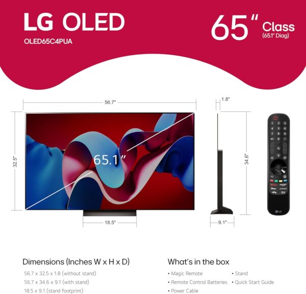 LG 65-Inch Class OLED evo C4 Series Smart TV 4K Processor Flat Screen with Magic Remote AI-Powered with Alexa Built-in (OLED65C4PUA, 2024) - Image 2