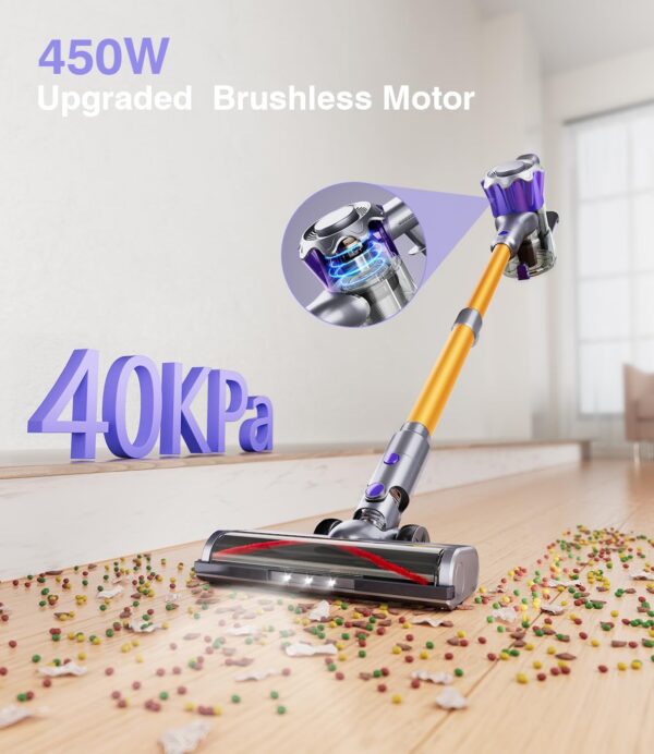 Cordless Vacuum Cleaner, 450W 40Kpa Powerful Stick Vacuum, Up to 50Mins Rechargeable Battery, Vacuum Cleaners for Home Anti-Tangled Lightweight Handheld for Hardwood Floor, Carpets, Pet Hair - Image 2