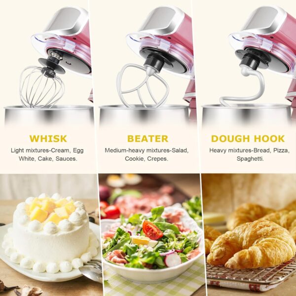 Kitchen in the box Stand Mixer,3.2Qt Small Electric Food Mixer,6 Speeds Portable Lightweight Kitchen Mixer for Daily Use with Egg Whisk,Dough Hook,Flat Beater (Purplish-red) - Image 3