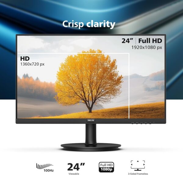 PHILIPS 24 inch Frameless Full HD (1920 x 1080) 100Hz Monitor, VESA, HDMI x1, VGA Port x1, Eye Care, 4 Year Advance Replacement Warranty, 241V8LB - Image 2