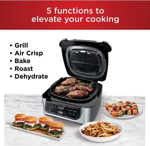 Ninja AG301 Foodi 5-in-1 Indoor Grill with Air Fry, Roast, Bake & Dehydrate, Black/Silver, 4-Quart Crisper Basket & 6-Quart Cooking Pot - Image 3