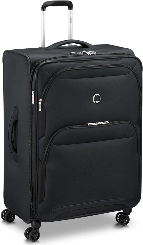 DELSEY PARIS Sky Max 2.0 Softside Expandable Luggage with Spinner Wheels, Black, 2-Piece Set (21/28) - Image 3