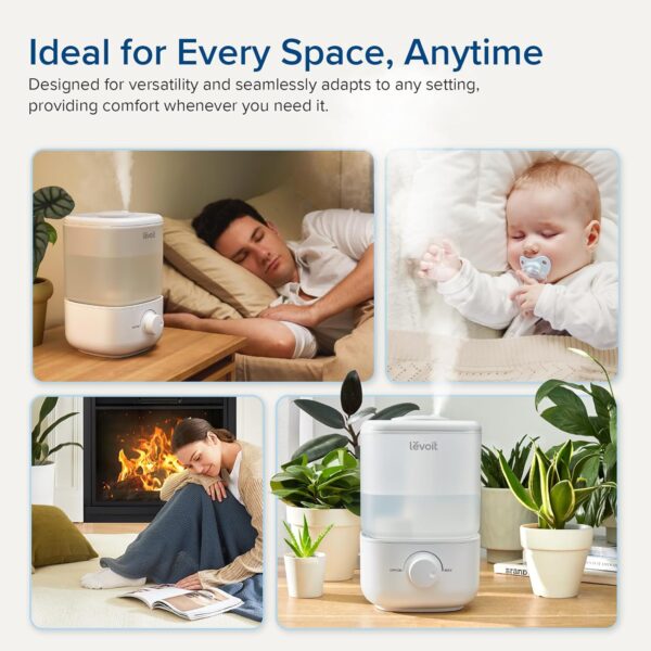 LEVOIT Top Fill Humidifiers for Bedroom, 2.5L Tank for Large Room, Easy to Fill & Clean, 28dB Quiet Cool Mist Air Humidifier for Home Baby Nursery & Plants, Auto Shut-off and BPA-Free for Safety, 25H - Image 4