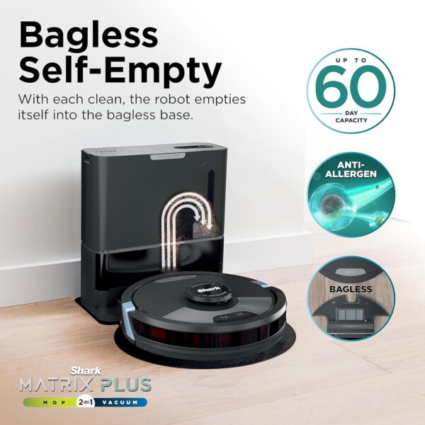 Shark Matrix Plus 2in1 Robot Vacuum & Mop with Sonic Mopping, Matrix Clean, Home Mapping, HEPA Bagless Self Empty Base, CleanEdge, for Pet Hair, WiFi, Black/Mocha, AV2630WA - Image 2