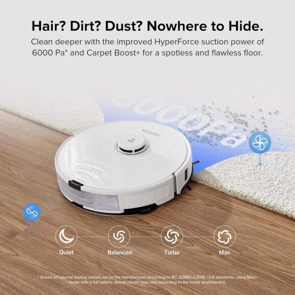 roborock S8 Robot Vacuum and Mop Cleaner, DuoRoller Brush, 6000Pa Suction, ReactiveAI 2.0 Obstacle Avoidance, Sonic Mopping, Auto Lifting Mop, Works with Alexa, Perfect for Pet Hair, White - Image 5